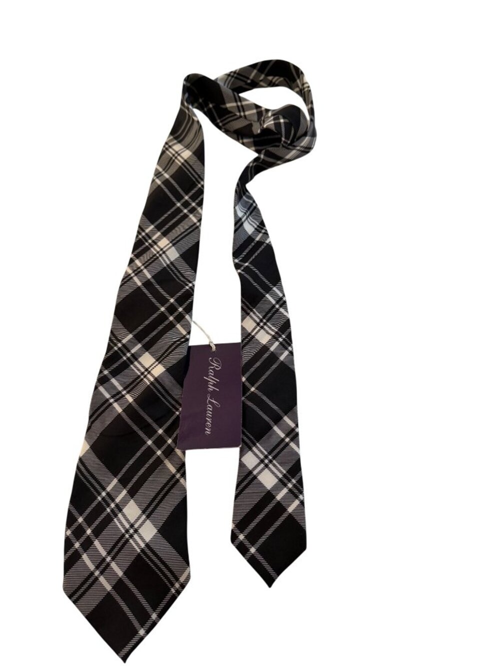 Ralph Lauren Purple Label Mens Silk Plaid Tie OS Black White Modern Italy New
